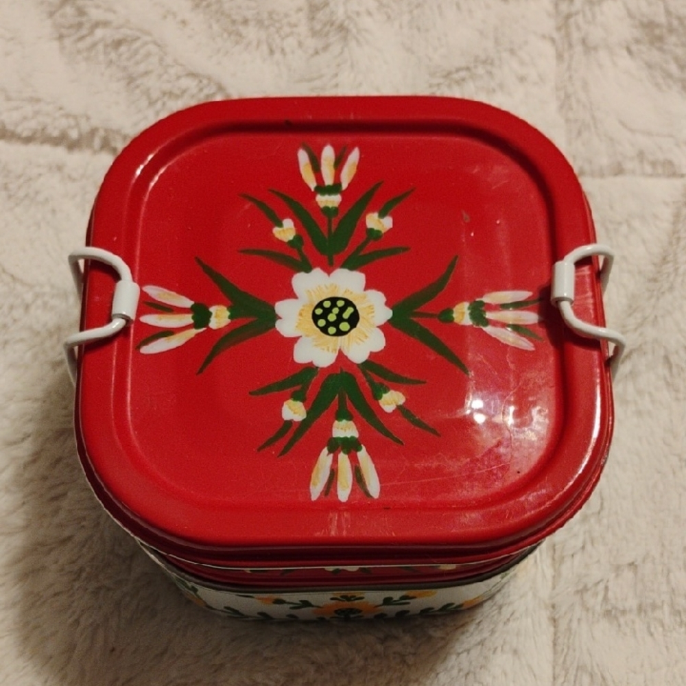 Boho Vintage Red Floral Tiffin Tin